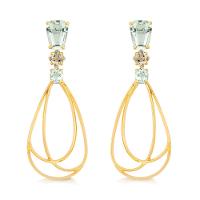 Brinco Gota com Prasiolita e quartzo fumê, em Ouro Amarelo 18k - 1