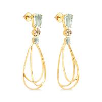 Brinco Gota com Prasiolita e quartzo fumê, em Ouro Amarelo 18k - 3