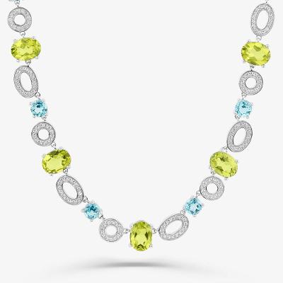 Maxi Colar com Peridoto, Topázio Azul e Safira Incolor em Prata 925