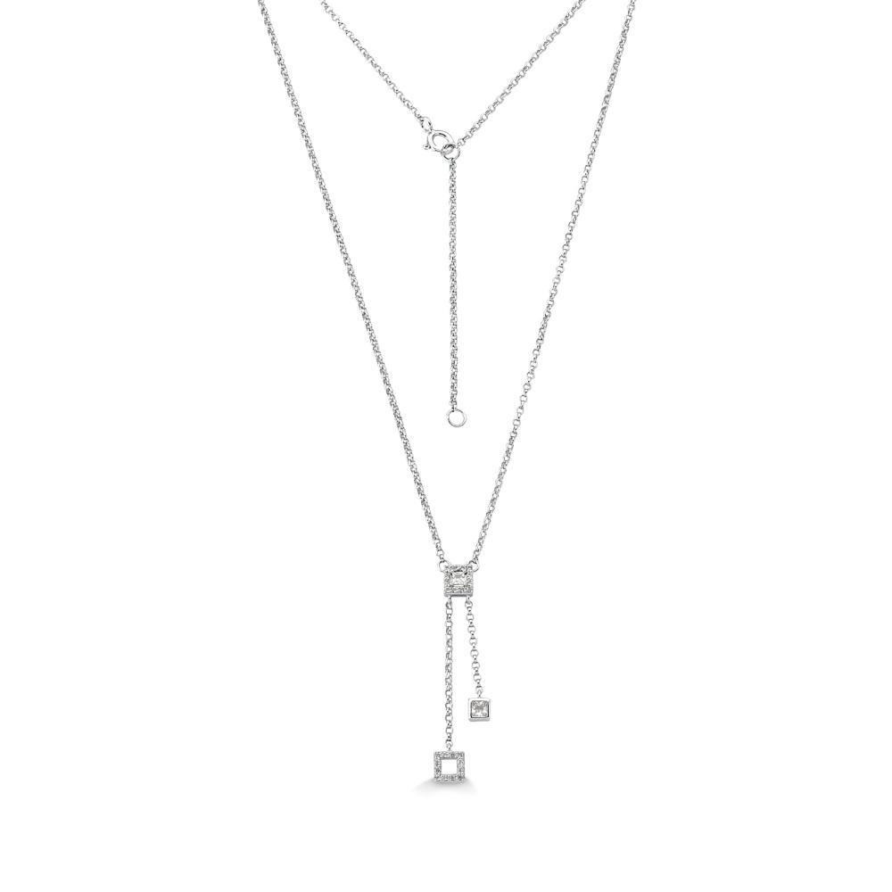 Colar Gravata Geométrico com Safiras em Prata 925 - 2