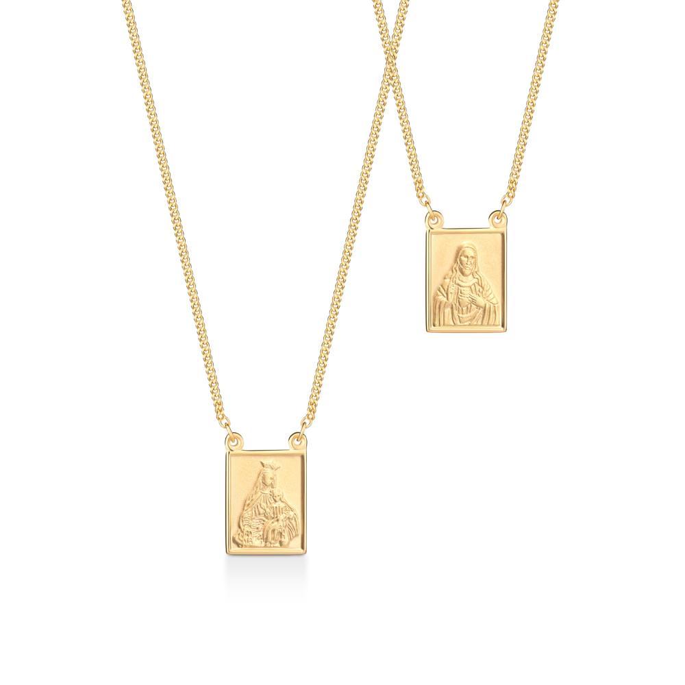 Colar Escapulário N Senhora Carmo/Sagrado Coração Jesus em Prata 925 com Banho de Ouro Amarelo 18k - 1