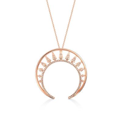 Colar Meia Lua Triângulos com Topázio Incolor em Prata 925 com Banho Ouro Rosé 18k