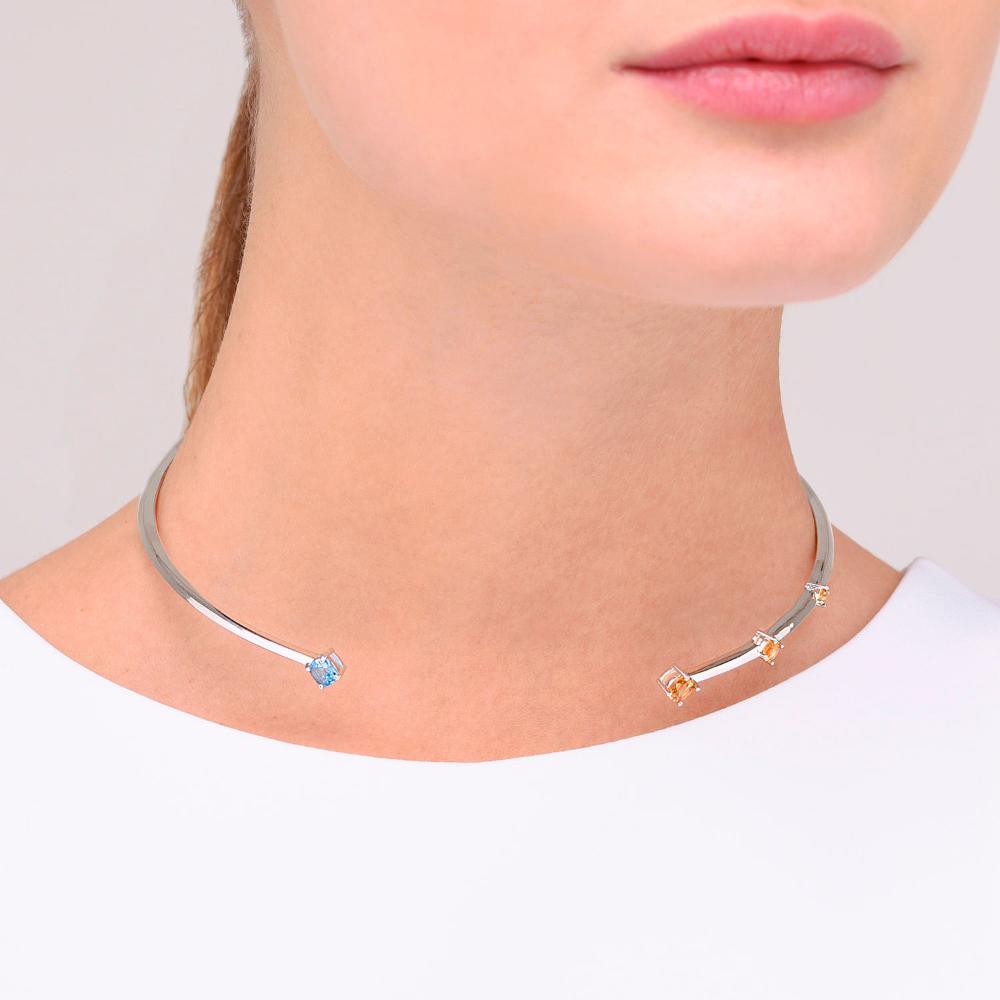 Colar Rígido com Citrino e Topázio Azul em Prata 925 - 4