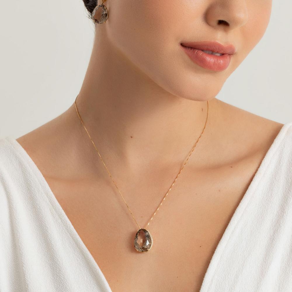 Pingente com Quartzo Fumê e Diamantes em Ouro Amarelo 18k - 2