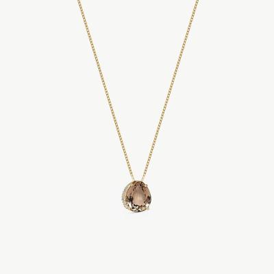 Pingente com Quartzo Fumê e Diamantes em Ouro Amarelo 18k