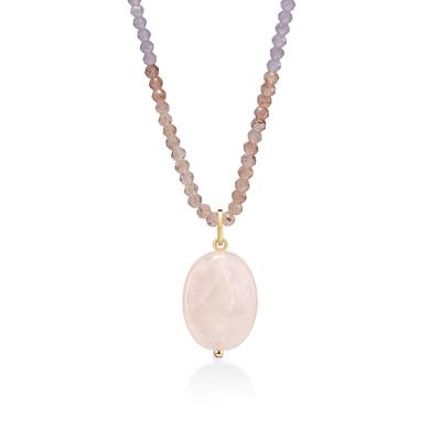 Pingente em Quartzo Rosa com Ouro Amarelo 18k