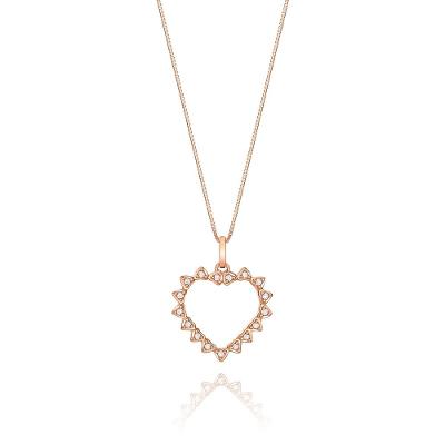 Pingente de Coração com Diamantes em Ouro Rosé 18k