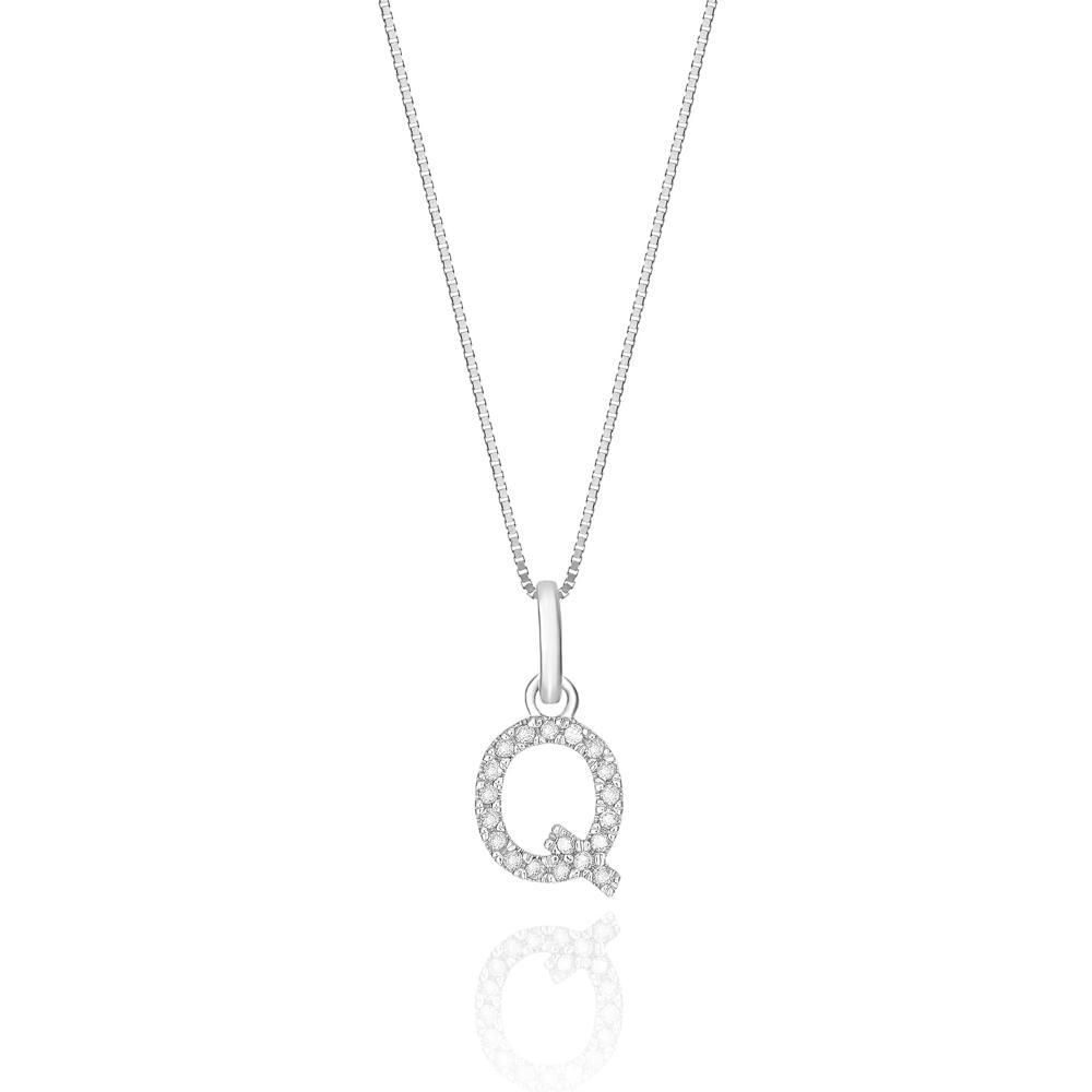 Pingente Letra Q com Diamante em Ouro Branco 18k - 1