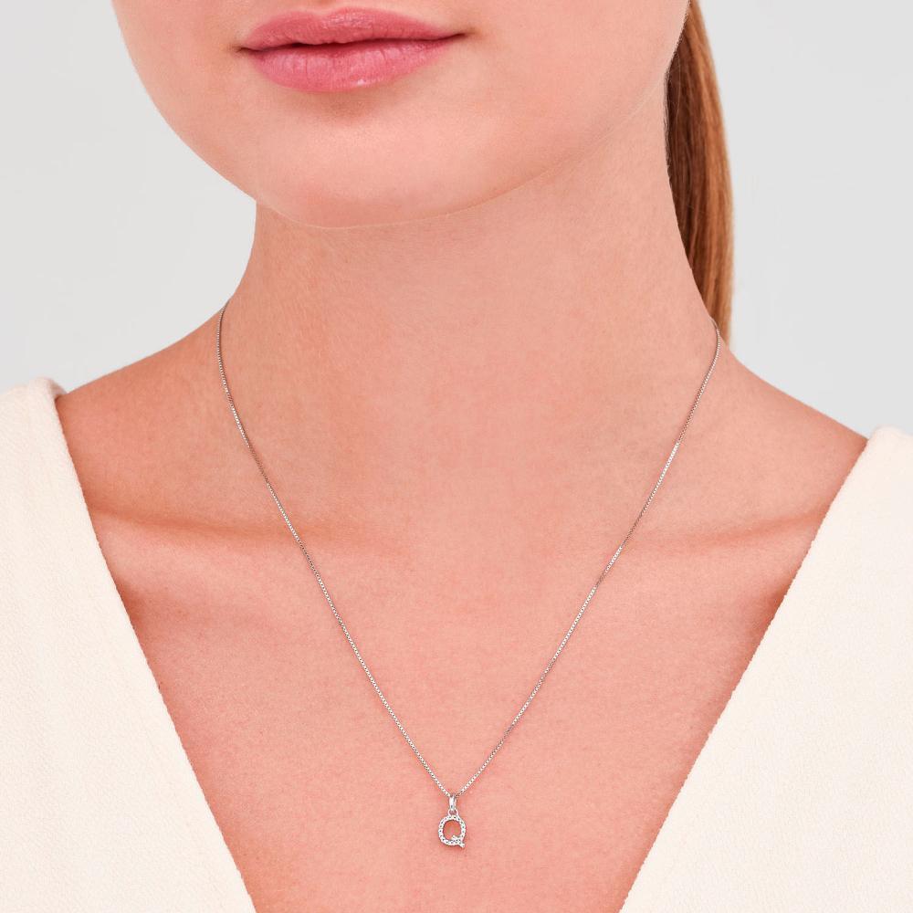 Pingente Letra Q com Diamante em Ouro Branco 18k - 2