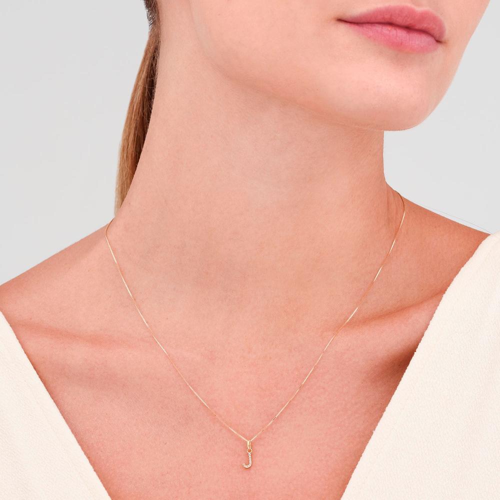 Pingente Letra J com Diamante em Ouro Amarelo 18k - 3