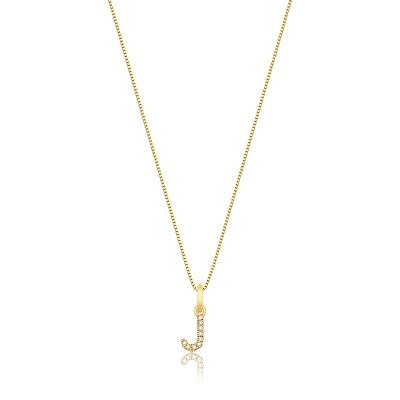 Pingente Letra J com Diamante em Ouro Amarelo 18k