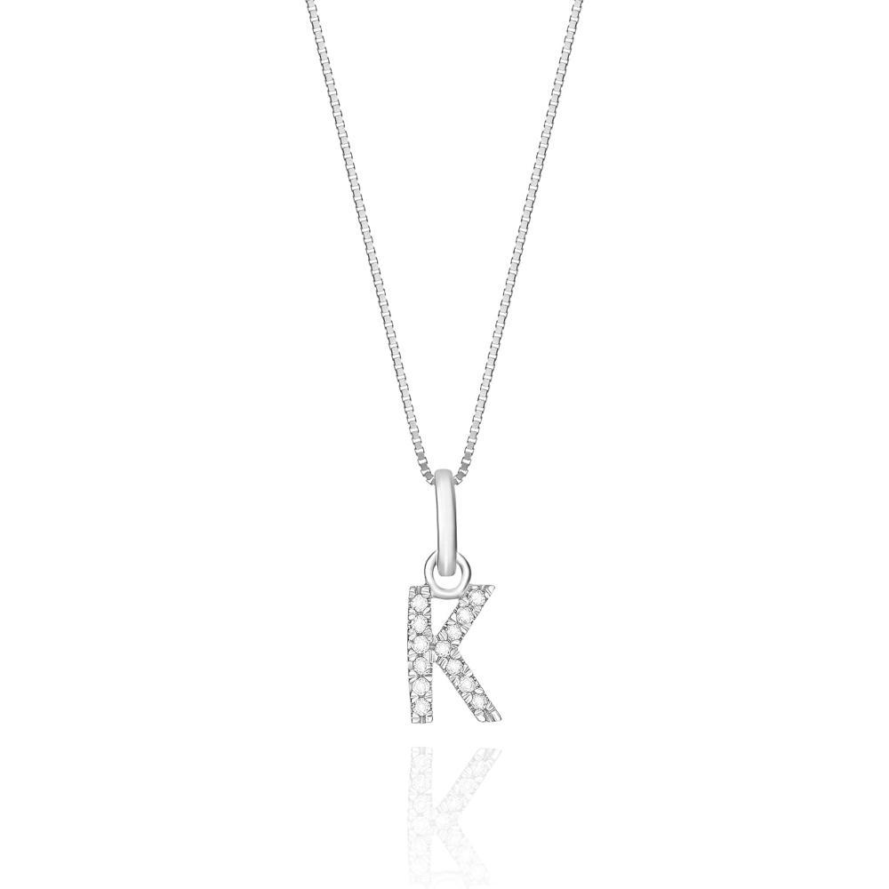 Pingente Letra K com Diamante em Ouro Branco 18k - 1
