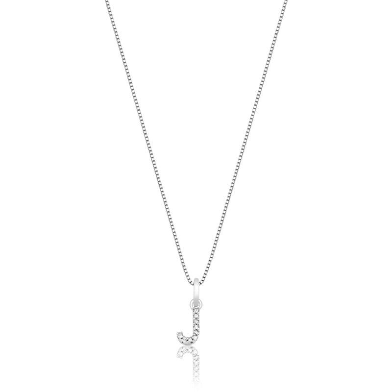 Pingente Letra J com Diamante em Ouro Branco 18k - 1