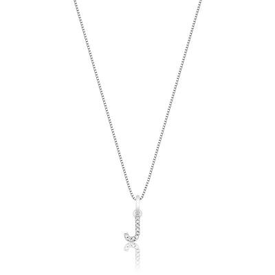 Pingente Letra J com Diamante em Ouro Branco 18k