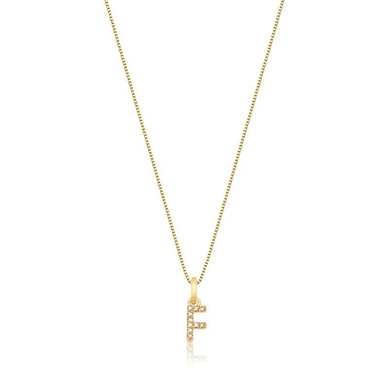 Pingente Letra F com Diamante em Ouro Amarelo 18k - 1