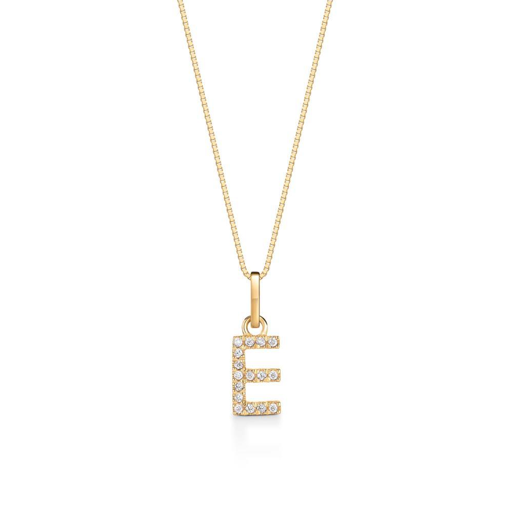 Pingente Letra E com Diamante em Ouro Amarelo 18k - 1