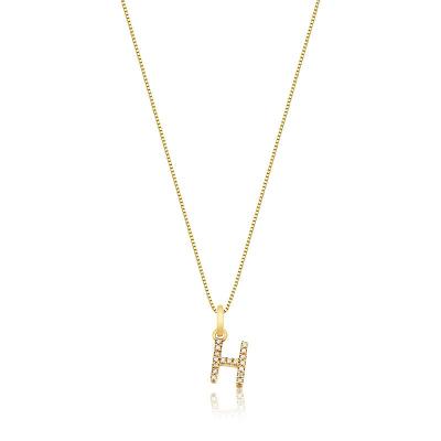 Pingente Letra H com Diamante em Ouro Amarelo 18k