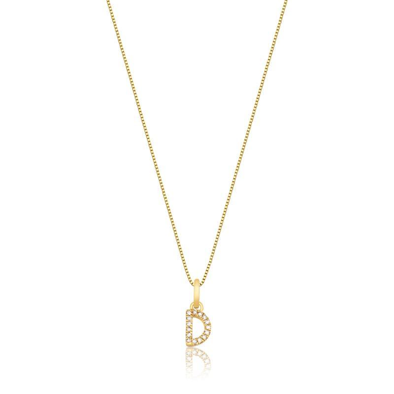 Pingente Letra D com Diamante em Ouro Amarelo 18k - 2
