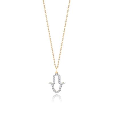 Pingente Hamsá com Topázio Incolor em Ouro Amarelo 18k