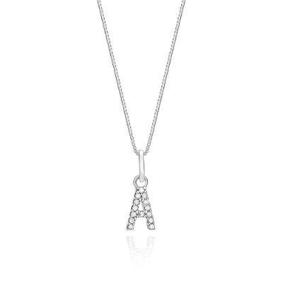 Pingente Letra A com Diamante em Ouro Branco 18k