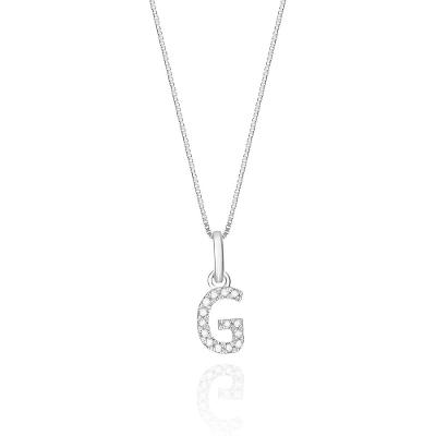 Pingente Letra G com Diamante em Ouro Branco 18k