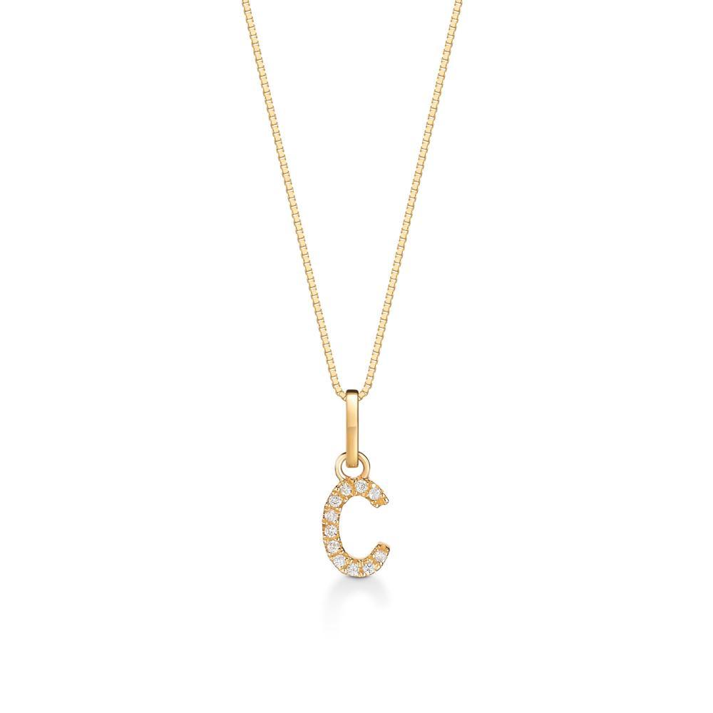 Pingente Letra C com Diamante em Ouro Amarelo 18k - 1