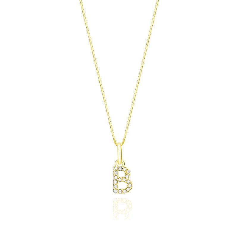 Pingente Letra B com Diamante em Ouro Amarelo 18k - 1