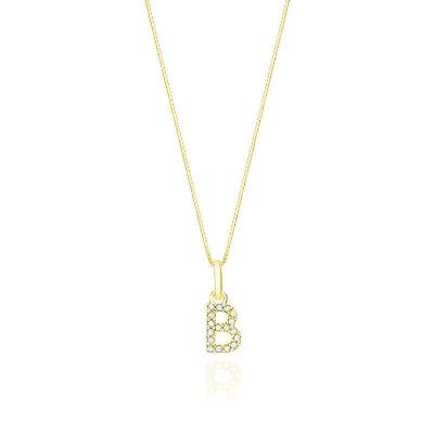 Pingente Letra B com Diamante em Ouro Amarelo 18k