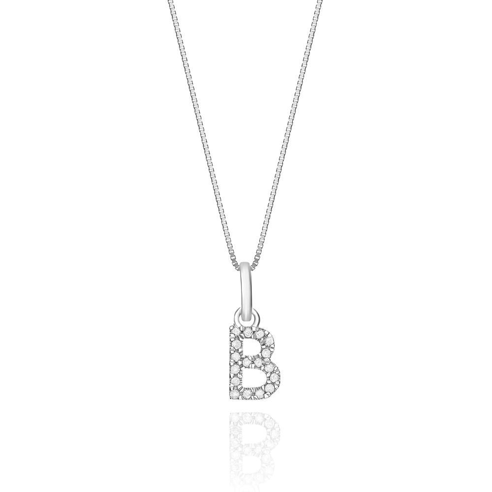 Pingente Letra B com Diamante em Ouro Branco 18k - 1