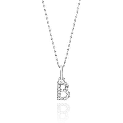 Pingente Letra B com Diamante em Ouro Branco 18k