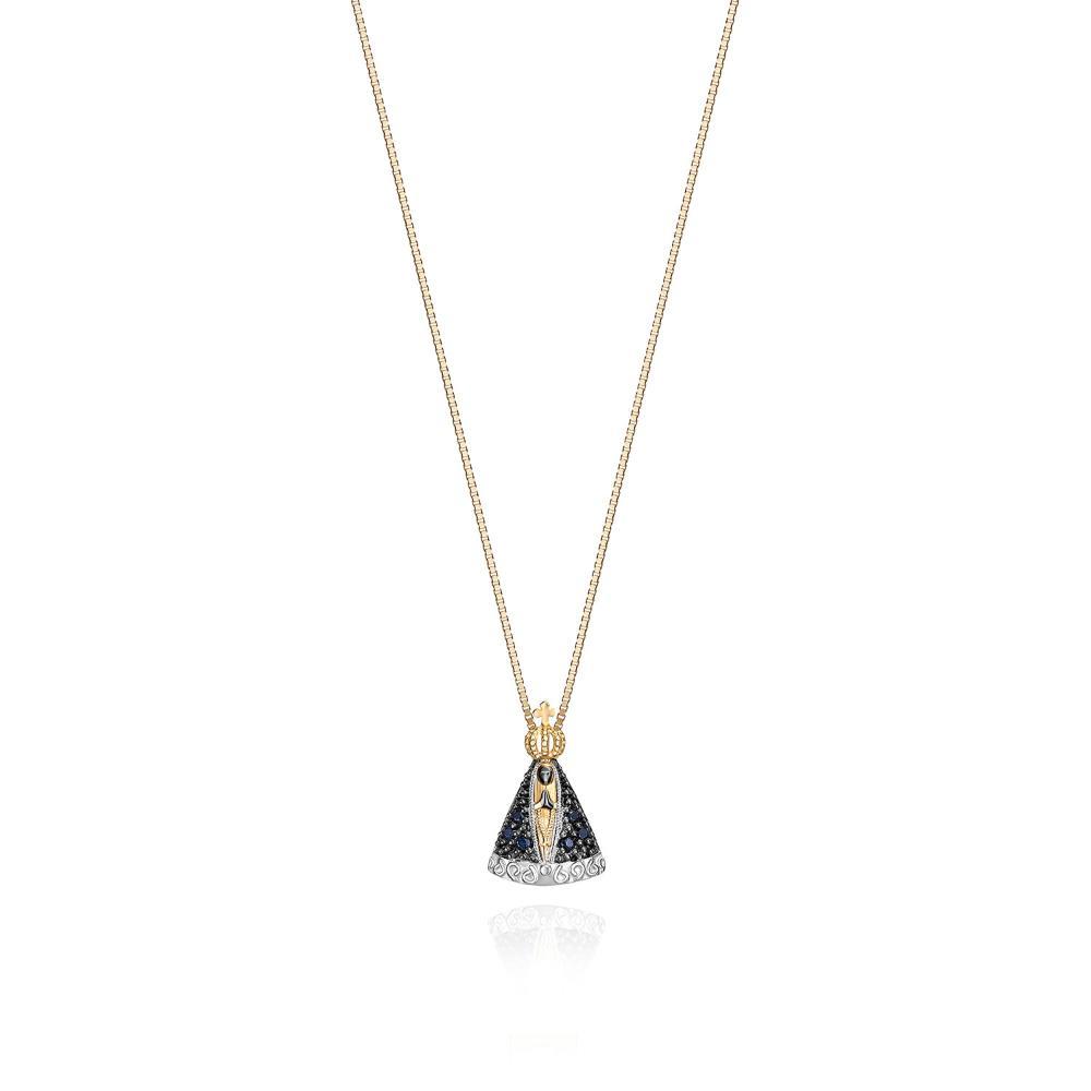 Pingente Nossa Senhora Aparecida com Safira em Ouro Amarelo 18k - 1