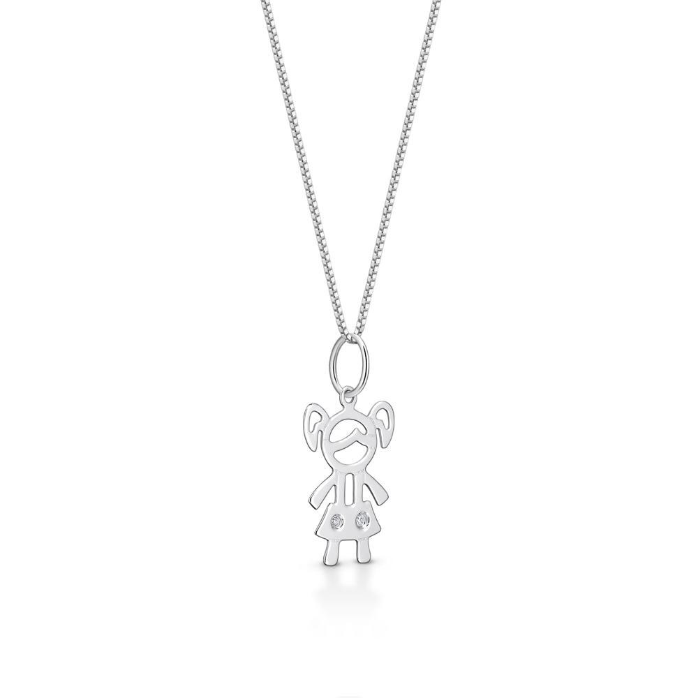 Pingente Menina com Diamante em Ouro Branco 18k - 2