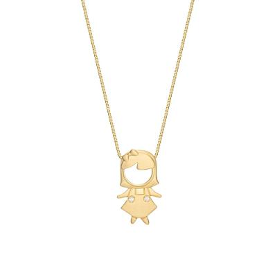 Pingente Menina com Diamante em Ouro Amarelo 18k