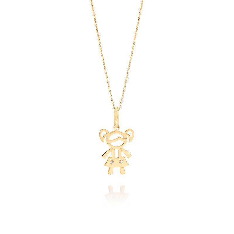 Pingente Menina com Diamante em Ouro Amarelo 18k - 1
