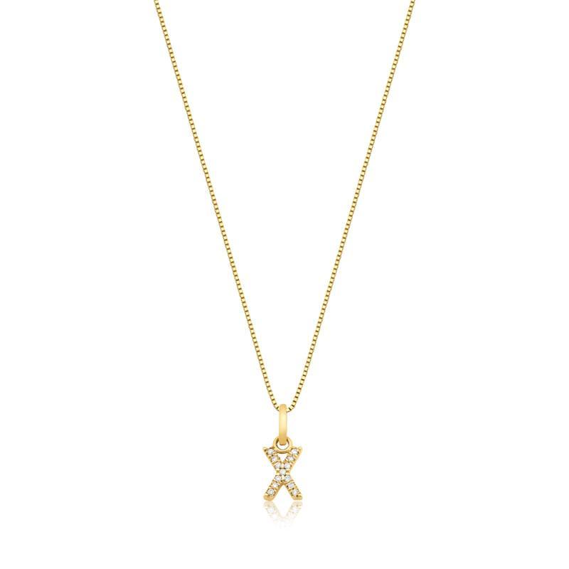 Pingente Letra X com Diamante em Ouro Amarelo 18k - 1
