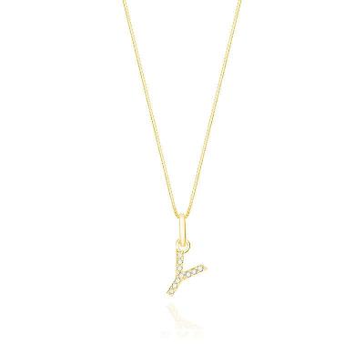 Pingente Letra Y com Diamante em Ouro Amarelo 18k