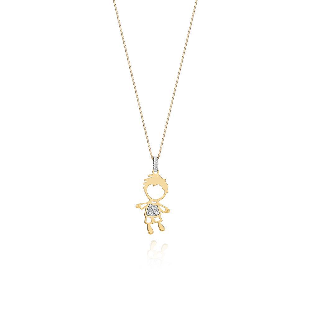 Pingente Menino com Diamante em Ouro Amarelo 18k - 1