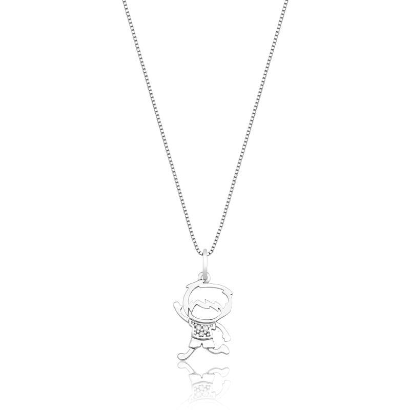 Pingente Menino com Diamante em Ouro Branco 18k - 1