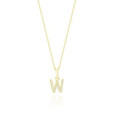 Pingente Letra W com Diamante em Ouro Amarelo 18k