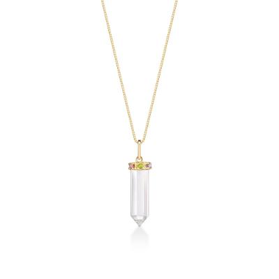 Pingente Lápis em Cristal com Rodolita, Iolita, Diopsita em Ouro Amarelo 18k