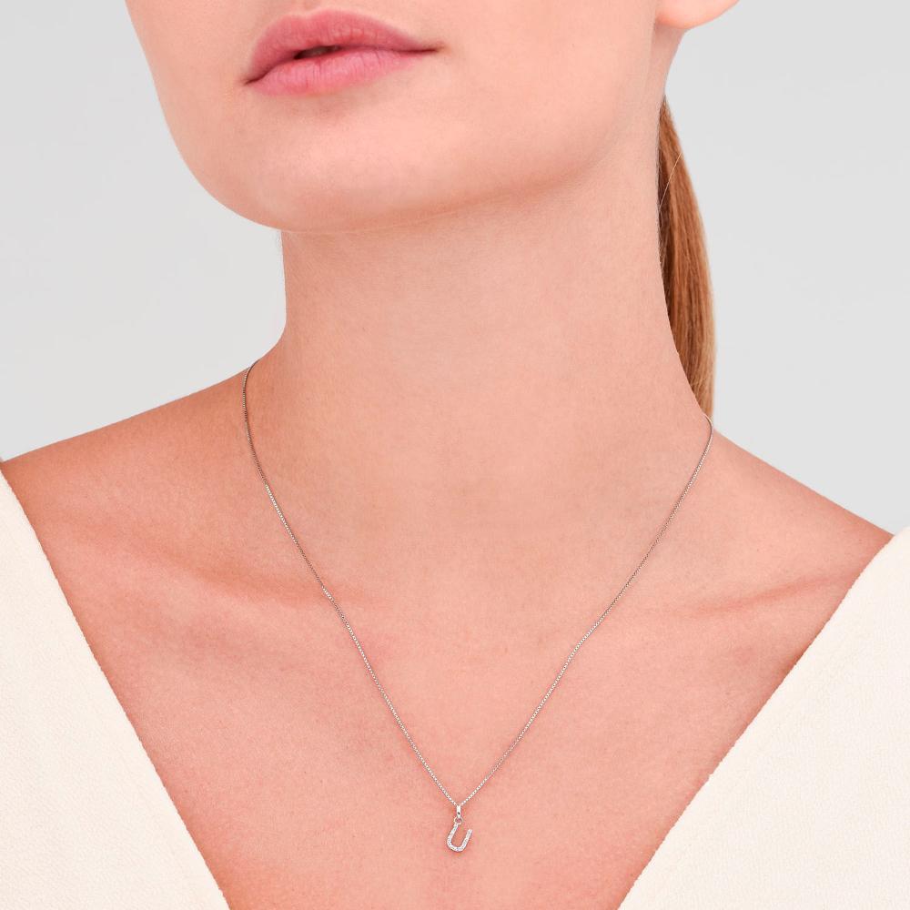 Pingente Letra U com Diamante em Ouro Branco 18k - 2