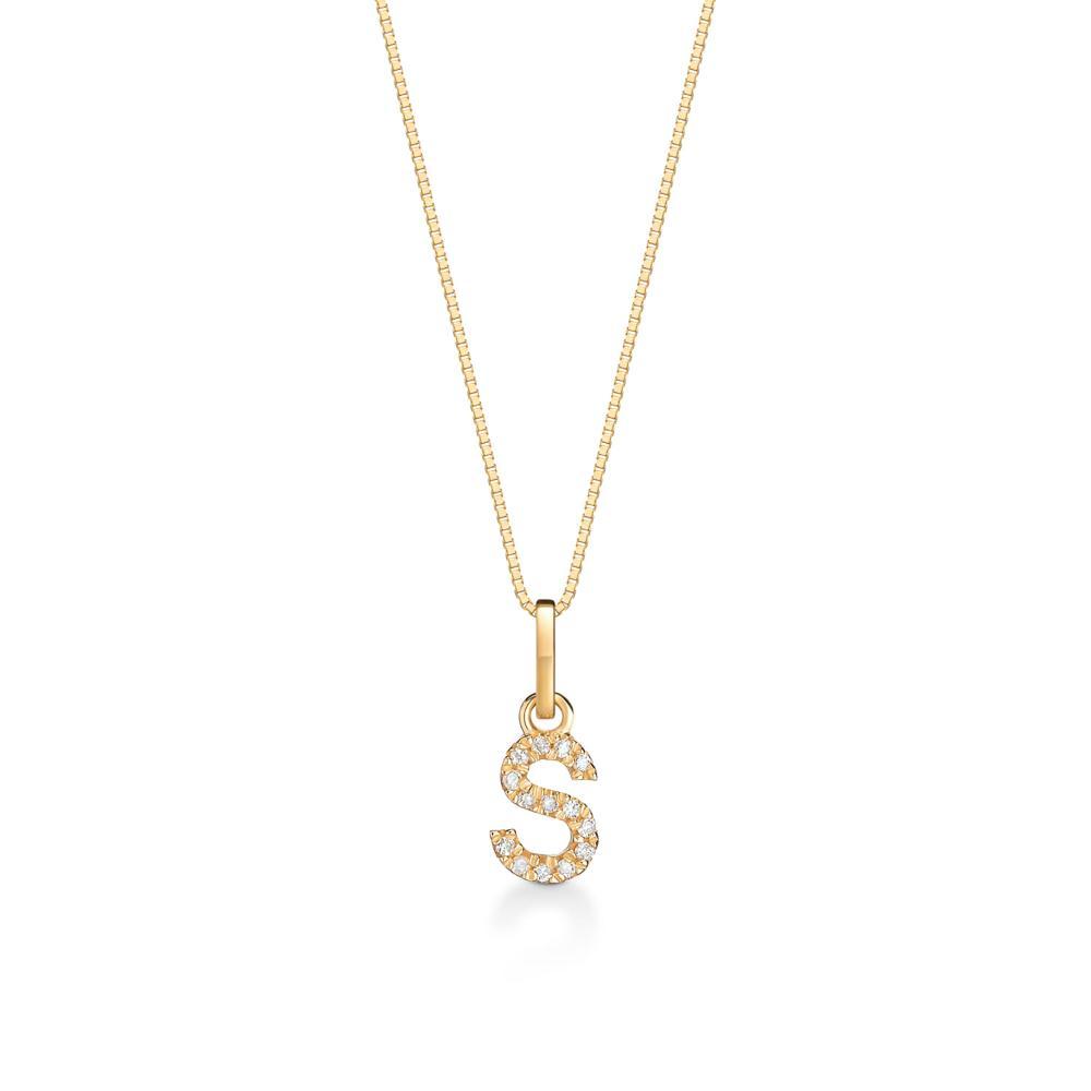 Pingente Letra S com Diamante em Ouro Amarelo 18k - 1