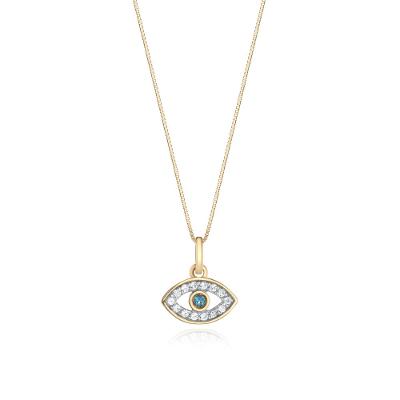 Pingente Olho Grego com Topázio Incolor e Topázio London em Ouro Amarelo 18k