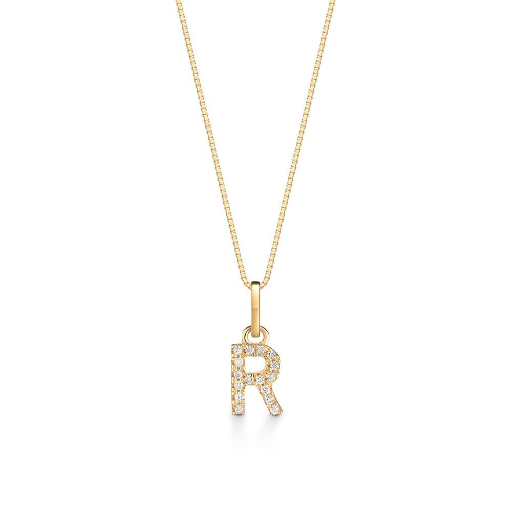 Pingente Letra R com Diamante em Ouro Amarelo 18k - 1