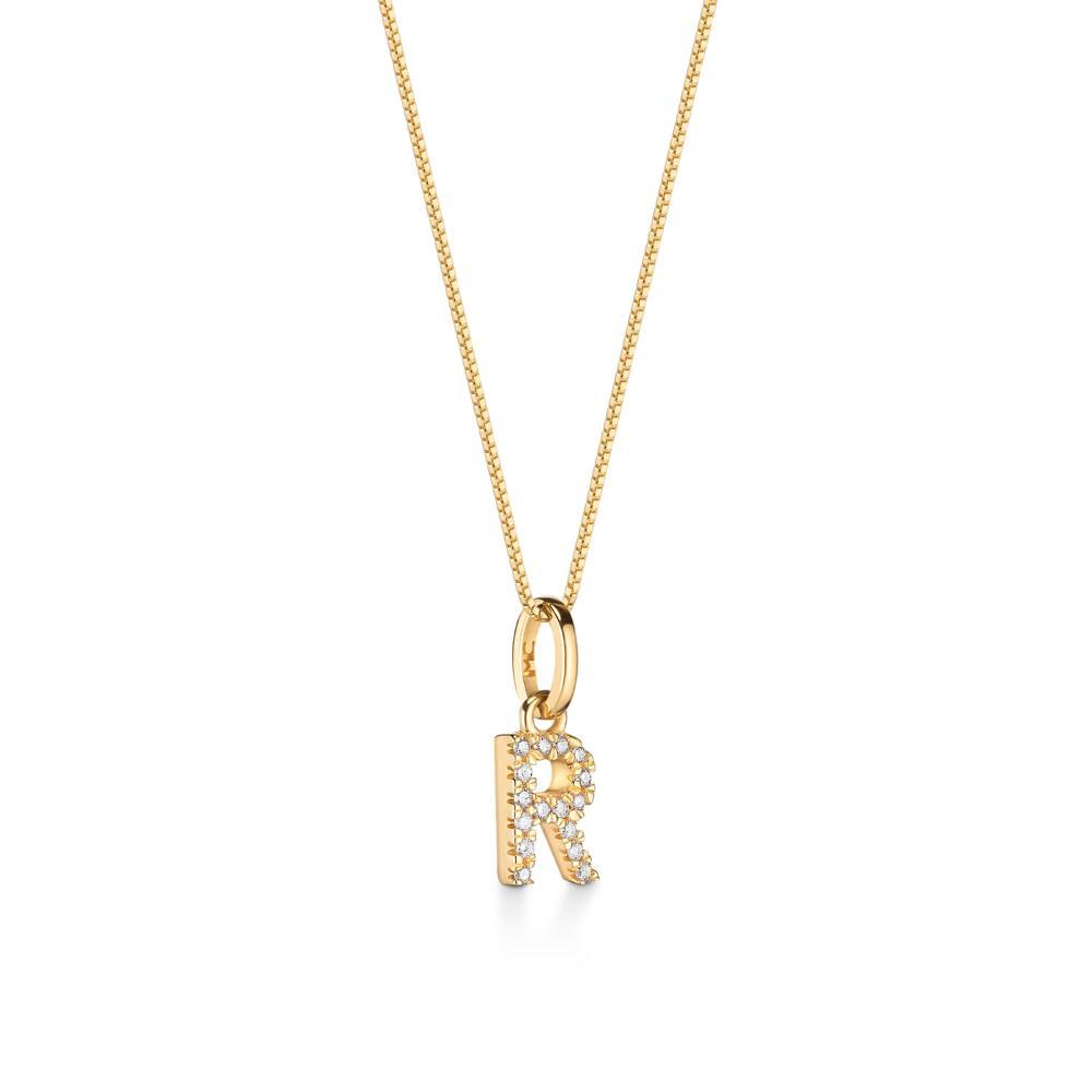 Pingente Letra R com Diamante em Ouro Amarelo 18k - 3