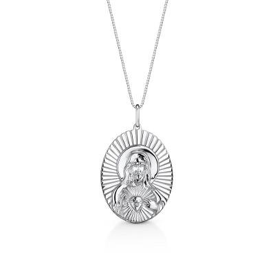 Pingente Sagrado Coração de Jesus com Topázio Incolor em Prata 925