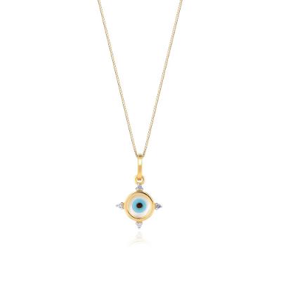 Pingente Olho Grego com Madrepérola e Safira Azul em Ouro Amarelo 18k