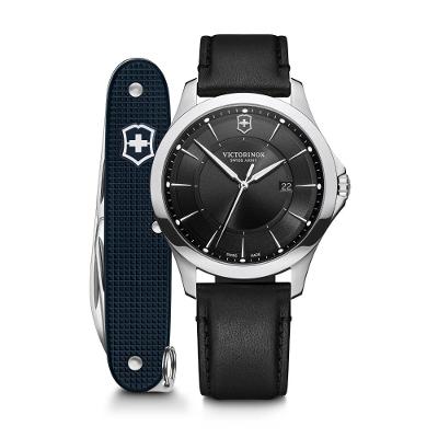Relógio Victorinox Masculino em Couro Preto com Kit Canivete