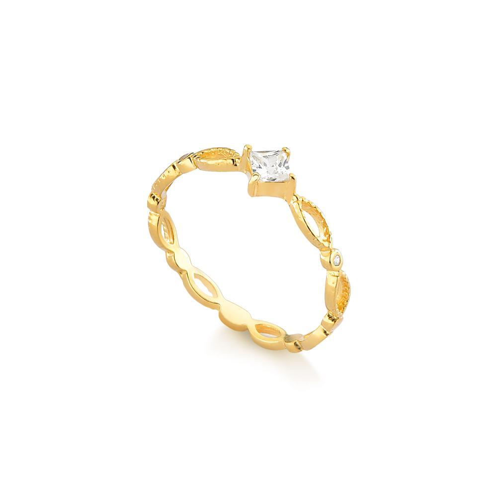 Anel Com Zircônia Em Prata 925 Com Banho De Ouro Amarelo 18K - 2