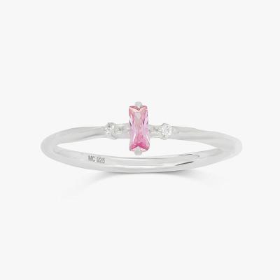 Anel com Zircônia Rosa em Prata 925